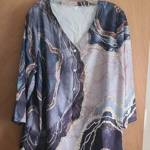 Abstract Patterned Button-Up Blouse